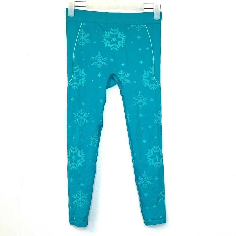 Slalom Girls Snowflake Stretchy Nylon Blend Teal Leggings Size Large 10/12